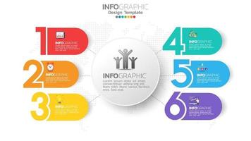 infograph 6 steg färgelement med cirkeldiagram diagram, affärsgraf design. vektor
