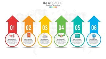 Infograph 6-Stufen-Farbelement mit Pfeil, Diagramm, Geschäfts-Online-Marketing-Konzept. vektor