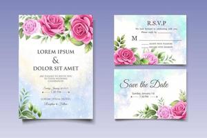 Hochzeitseinladungskarte mit schönen Blumen und Blättern vektor