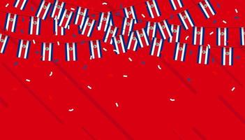 Costa Rica Feier Ammer Flaggen mit Konfetti und Bänder auf rot Hintergrund. Vektor Illustration.