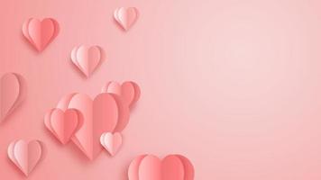 3d Origami Herz fliegt auf rosa Hintergrund. Liebeskonzeptentwurf für glücklichen Muttertag, Valentinstag, Geburtstag. Plakat und Grußkartenvorlage. Vektor Papier Kunst Illustration.