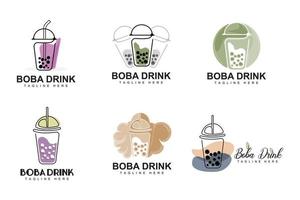 Boba-Drink-Logo-Design, moderner Geleegetränk-Blasenvektor, Boba-Drink-Markenglasillustration. Design geeignet für Cafés, Getränkemarken vektor