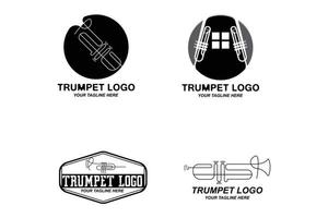 Trompetenlogodesign, erzeugen Melodie, Musikinstrumentvektorskizzenillustration vektor