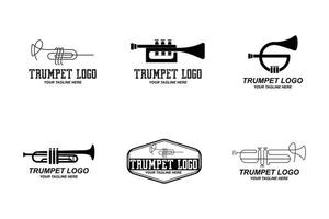 Trompetenlogodesign, erzeugen Melodie, Musikinstrumentvektorskizzenillustration vektor