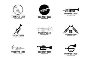 trumpet logotyp design, generera melodi, musikinstrument vektor skiss illustration