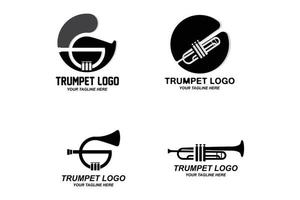 Trompetenlogodesign, erzeugen Melodie, Musikinstrumentvektorskizzenillustration vektor