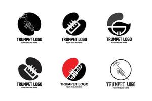 trumpet logotyp design, generera melodi, musikinstrument vektor skiss illustration