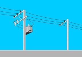 Zement hoch Stromspannung elektrisch Pole Leistung mit Transformator und fallen Sicherung auf Blau Himmel Hintergrund eben Vektor Design.