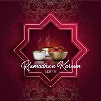 Ramadan kareem Gruß Karte. iftar Party Feier mit traditionell Kaffee Tasse und Schüssel von Termine vektor
