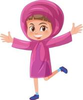 söt flicka bär rosa regnkappa vektor