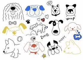 Hand Gekritzel Vektor Clip Art mit komisch Hunde, Pfote druckt und Knochen. süß Oberfläche Design