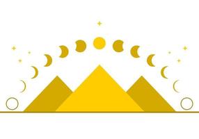 pyramid traingle med gul måne annorlunda faser eller lunar faser mystisk astrologi magi på vit bakgrund platt vektor design ikon.