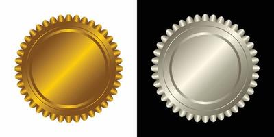 einstellen Vektor runden golden und Silber Abzeichen isoliert, Siegel Briefmarke Gold Luxus elegant Banner Symbol, Vektor Illustration Zertifikat Silber vereiteln Siegel oder Medaille isoliert.