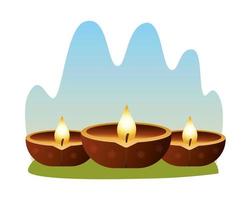 Hindu-Kerzen in Holzhaltern vektor
