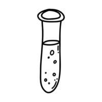 Hand gezeichnet Gekritzel Prüfung Tube Symbol zum drucken, Färbung Buchseite, Kinder Design, Logo. Vektor skizzieren Illustration von Forschung Labor Ausrüstung, liefert zum Chemie Lektionen beim Schule.