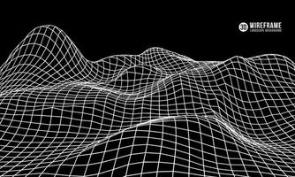 3d Drahtgittergebirgsgelände auf schwarzem Hintergrund. niedrige poly geometrische Berglandschaft. 3D-Cyberspace-Gitter. Technologievektor. vektor