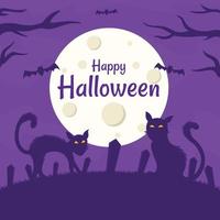 Halloween Nacht Katze Hintergrund. Sichtungen von ein Katze Geist während ein voll Mond auf Halloween Nacht im Oktober. vektor