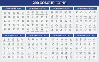200-Farben-Icon-Set. in Bezug auf Wirtschaft, Personalwesen, Medizin. Web-Icon-Set. Sammlung von Farbsymbolen. Vektor-Illustration. vektor