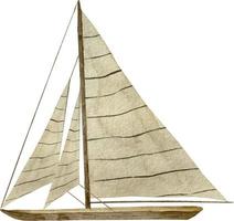 vattenfärg årgång beige båt. hand dragen illustration av olg stil skonare Yacht hav transport. vektor