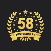 58 årsdag firande design, lyxig gyllene Färg 58 år årsdag design. vektor