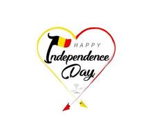 glücklich Unabhängigkeit Tag von Belgien. Flugzeug zeichnet Wolke von Herz. National Flagge Vektor Illustration auf Weiß Hintergrund.
