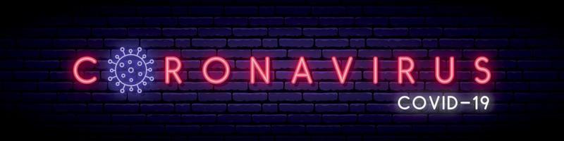 Coronavirus Neon Vektor Banner. Covid-19-Pandemiekonzept für Grafikdesign