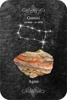 vattenfärg zodiaken tecken gemini med sten agat på mörk svart bakgrund. juni månadssten agat vektor