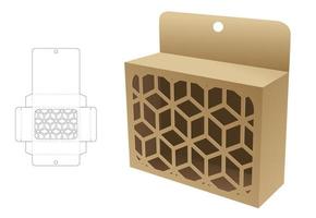 hängande förpackning med stenciled geometrisk dö skära mall och 3d attrapp vektor