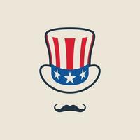 farbrors sams symbol. hatt med mustasch. begreppet amerikansk frihet och frihet. vektor