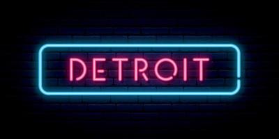 detroit neonskylt. skylt med starkt ljus vektor