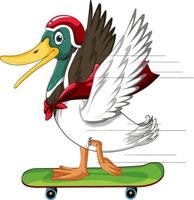 Cartoon-Ente auf Skateboard vektor