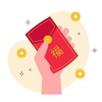 hand hugg röd kuvert för tur- förmögenhet kinesisk ny år festival vektor