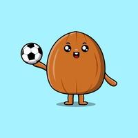 Karikatur Mandel Nuss Charakter spielen Fußball vektor