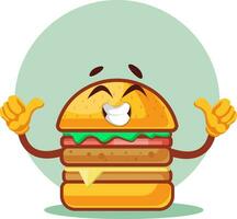 Daumen oben glücklich Burger, Illustration, Vektor auf Weiß Hintergrund.
