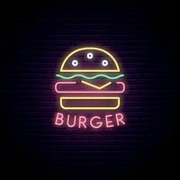 Leuchtreklame des Burgers. Neon Cafe Emblem, helles Banner. Werbedesign. vektor