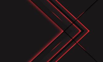 abstrakte rote Lichtlinie Neonpfeil metallische Richtung auf dunkelgrau mit Leerraumdesign moderne futuristische Technologie Hintergrundvektorillustration. vektor