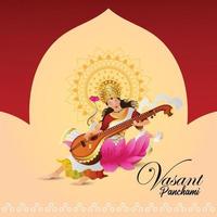 glücklicher Vasant Panchami Grußkartenentwurf mit kreativer Illustration der Göttin Saraswati vektor