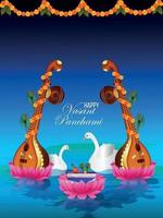 vasant panchami med saraswati veena och böcker vektor