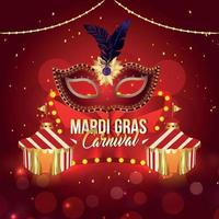 karneval part gratulationskort med mask på lila bakgrund vektor