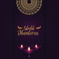 glückliche diwali grußkarte und hintergrund mit kreativem diwali diya vektor