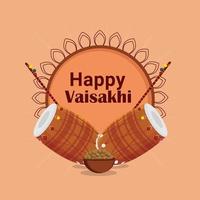 glückliches baisakhi flaches Design und kreativer Hintergrund mit Trommel vektor