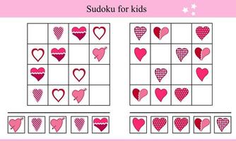 sudoku för barn med hjärtan. pedagogisk spel för barn vektor