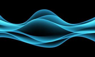 glatte leichte Rauch der abstrakten blauen Kurvenwelle auf schwarzer Luxushintergrundvektorillustration. vektor