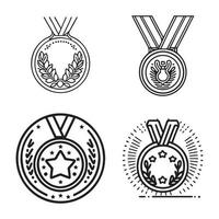 einstellen von Gold Medaille, Bronze- Medaille vergeben schwarz Gliederung Vektor Illustration.