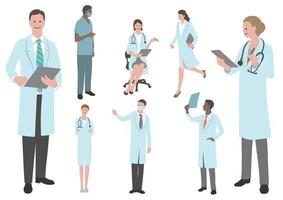 Satz flache Vektorillustration der Ärzte und Krankenschwestern lokalisiert auf einem weißen Hintergrund.