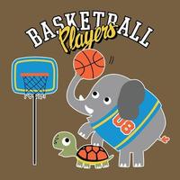 komisch Elefant mit Schildkröte spielen Basketball, Vektor Karikatur Illustration