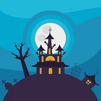 Halloween Spukhaus vor dem Mond vektor