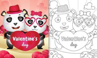 Malbuch für Kinder mit niedlichen Valentinstag Panda Bärenpaar illustriert vektor