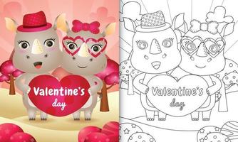 Malbuch für Kinder mit niedlichen Valentinstag Nashornpaar illustriert vektor