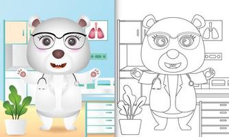 målarbok för barn med en söt isbjörnläkare karaktärsillustration vektor